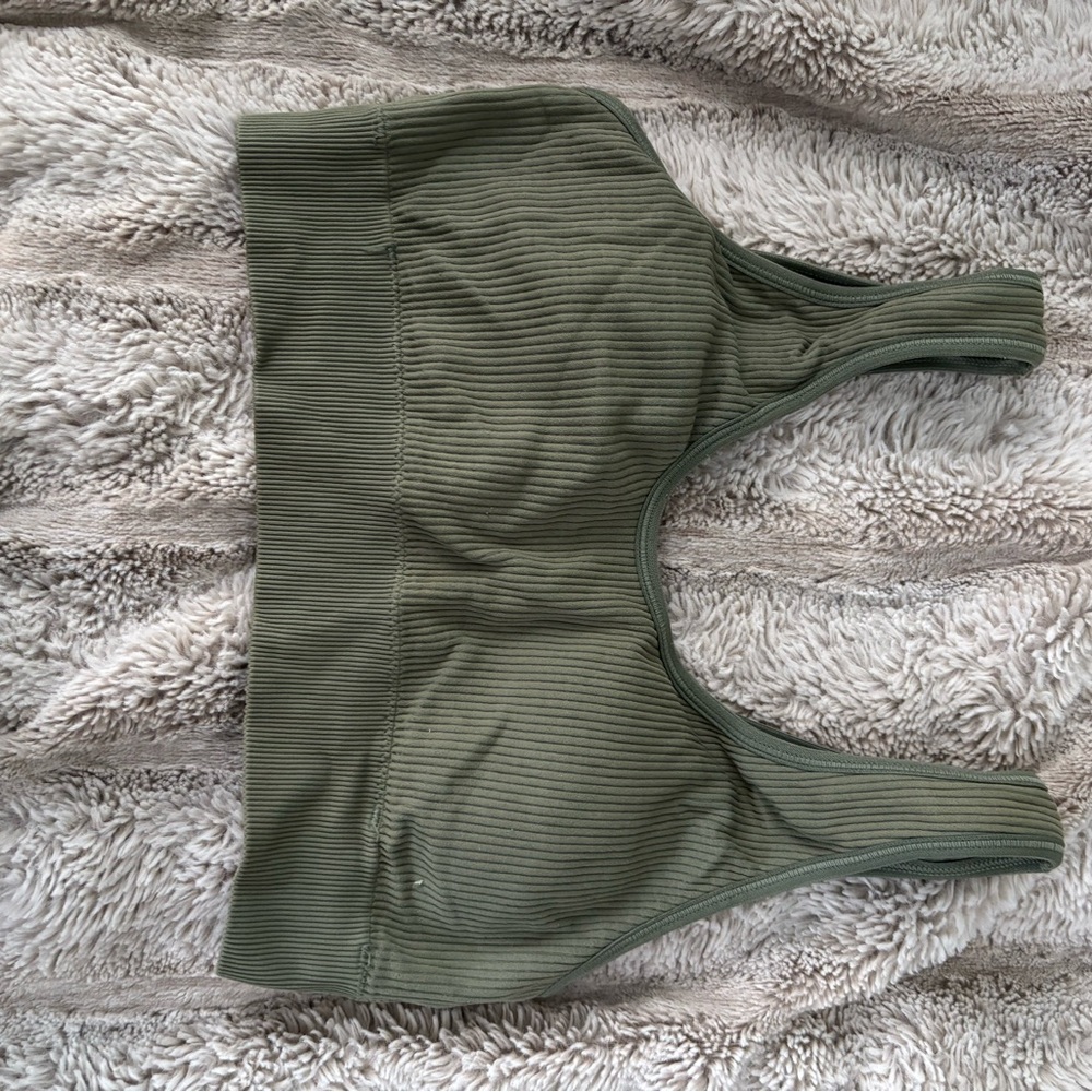 Aerie Ribbed Khaki Sports Bra